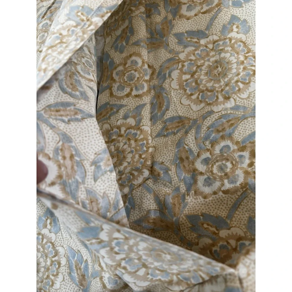 Chaps Ralph Lauren Shams KING Floral‎ Blue Taupe Gold Reversible PAIR Vintage